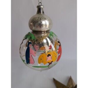Antique Blown Glass Nativity Christmas Ornament 1950s Italy Diorama Reflector
